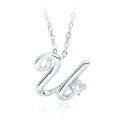 Letter U Name Initial Necklace with Cubic Zirconia