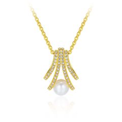 Cradle White Pearl Pendant w Swarovski Crystals Gold Plated